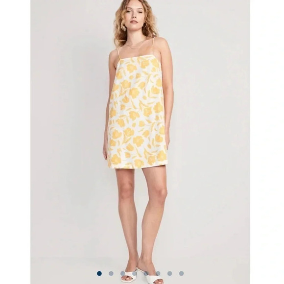 Old Navy - Yellow Linen Blend Floral Dress - Picture 2 of 8